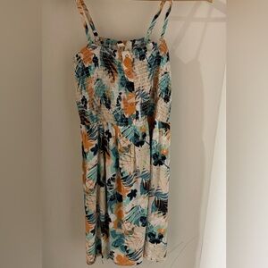 Roxy Tropical Print Smocked Dress